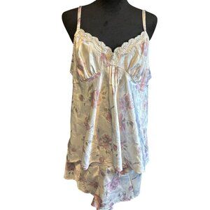 Jennifer Lopez Intimates Floral Satin Pajama Set XL Adjustable Straps Lace Trim